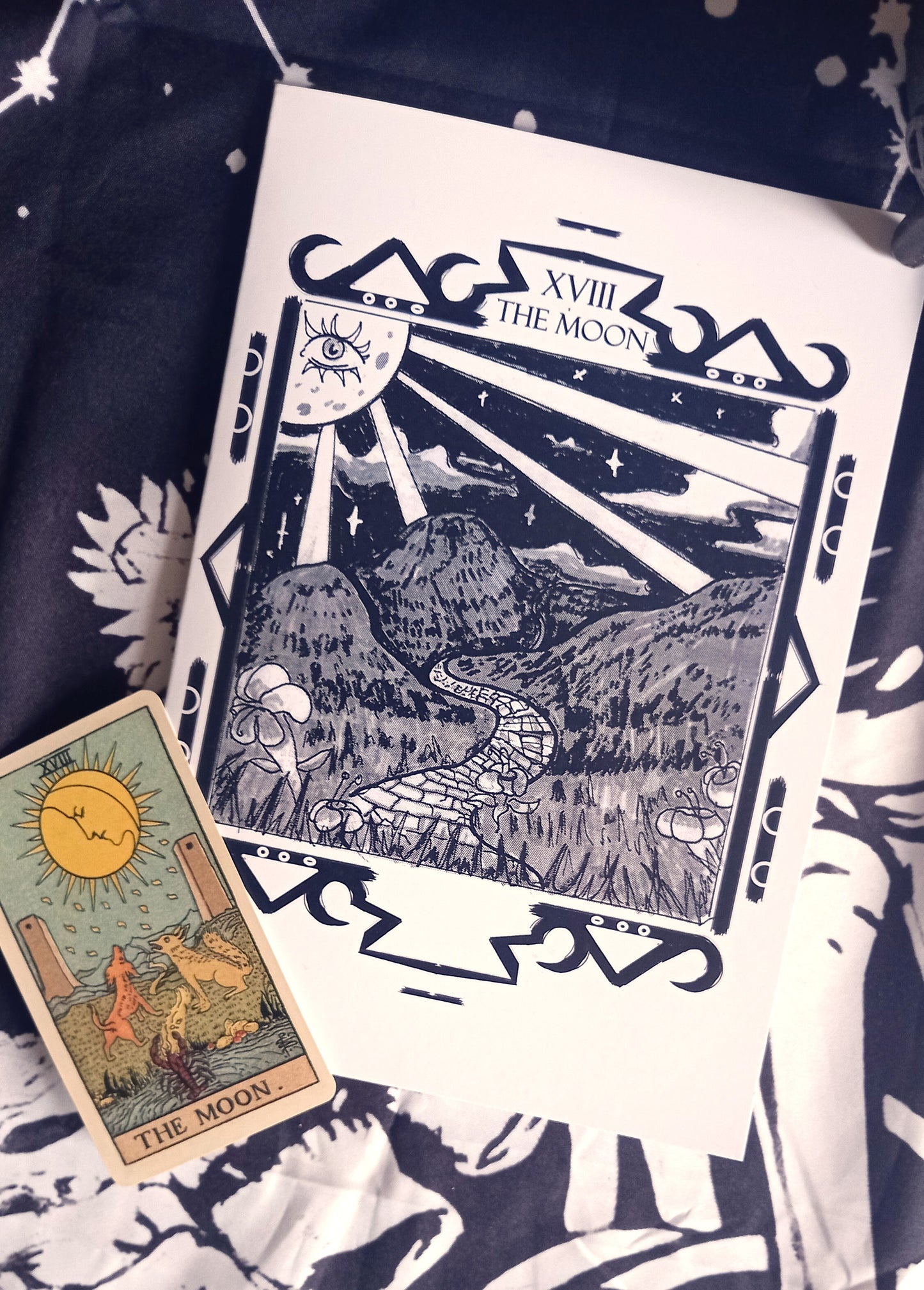 Handmade Tarot-Inspired Card (The Moon)