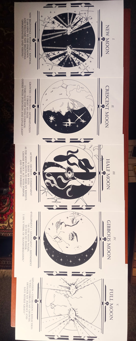Waxing Moon Phases Print Set: Witchy Handmade Art